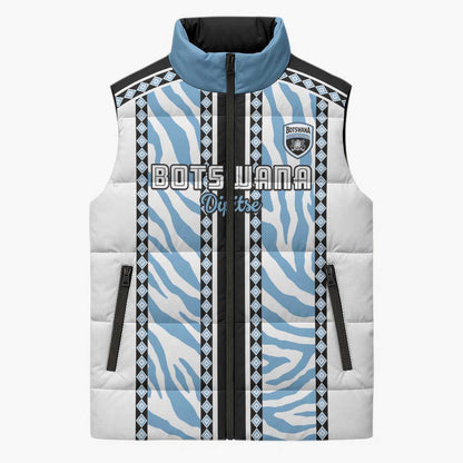 Custom Botswana Football Sleeveless Puffer Jacket Botswana Rising Again - Black - African Pride