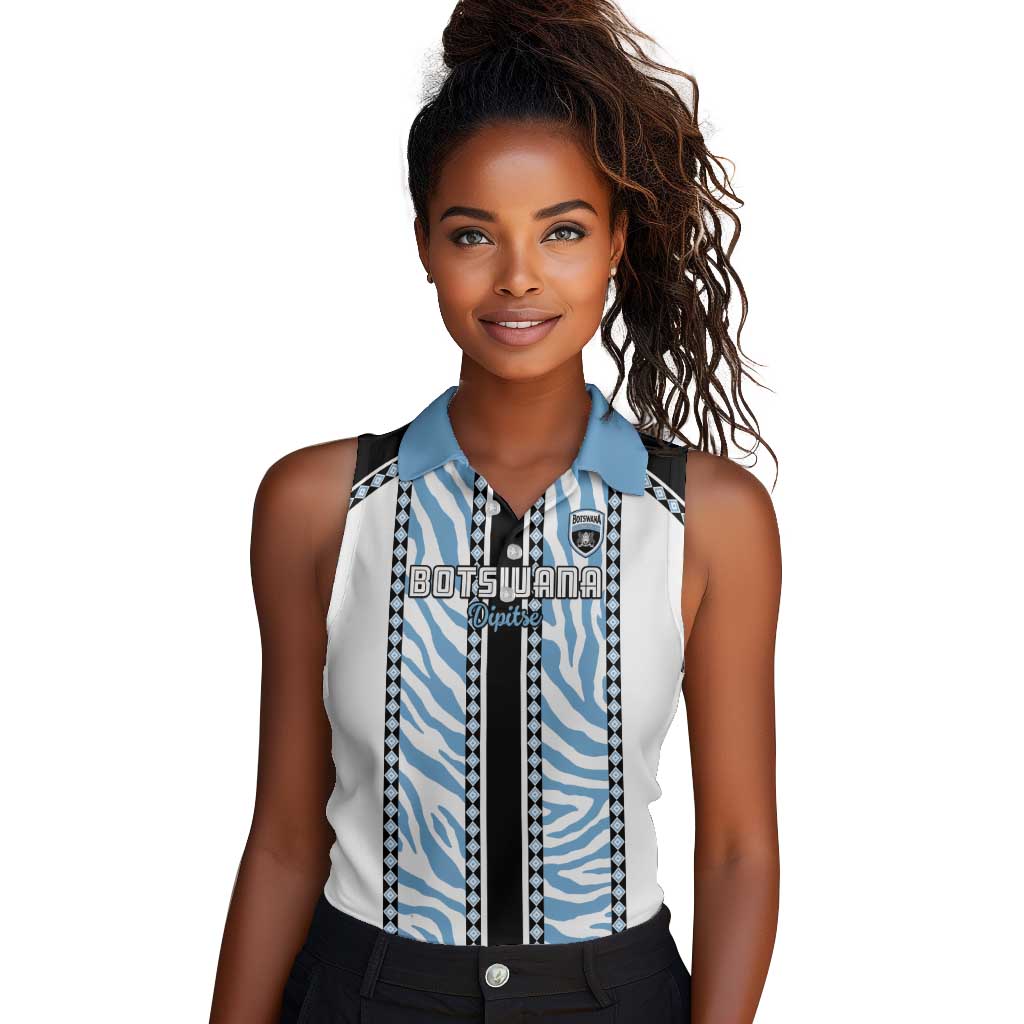 Custom Botswana Football Women Sleeveless Polo Shirt Botswana Rising Again - Black - African Pride