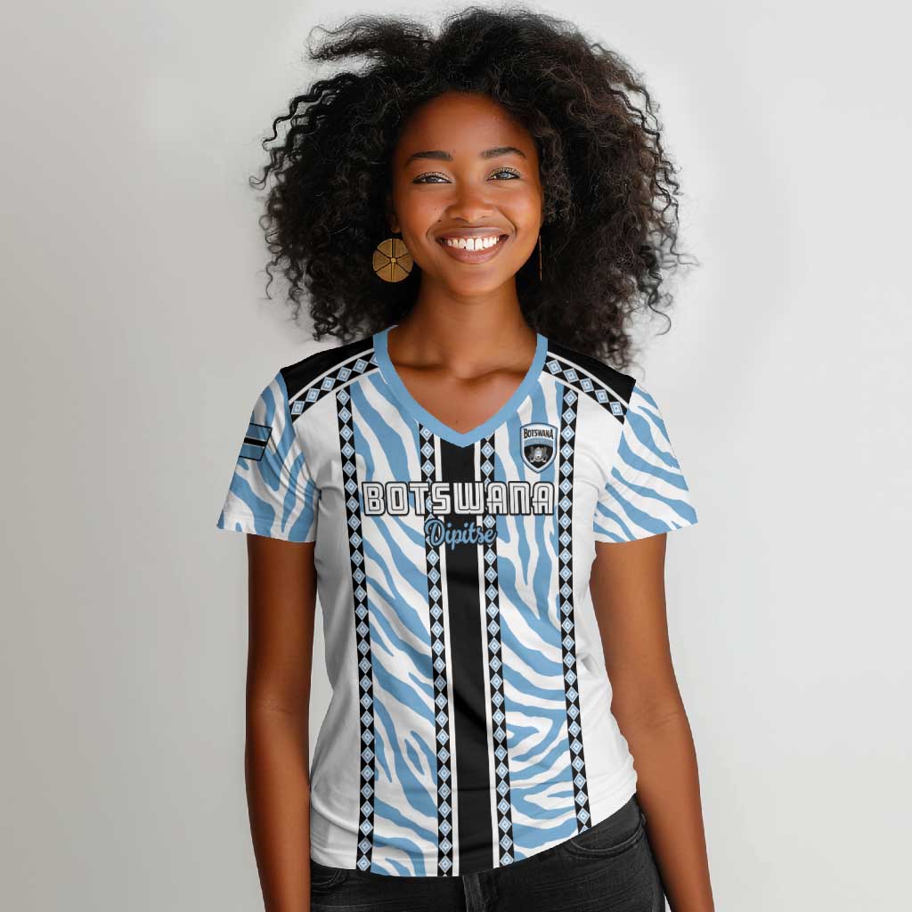 Custom Botswana Football Women V-Neck T-Shirt Botswana Rising Again - Black LT15