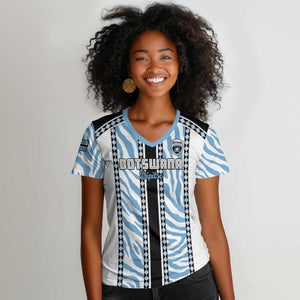 Custom Botswana Football Women V-Neck T-Shirt Botswana Rising Again - Black LT15
