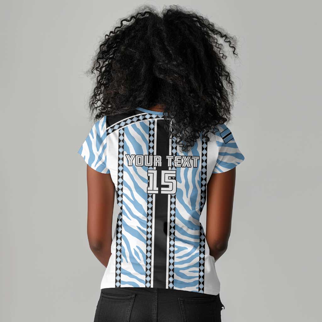Custom Botswana Football Women V-Neck T-Shirt Botswana Rising Again - Black LT15
