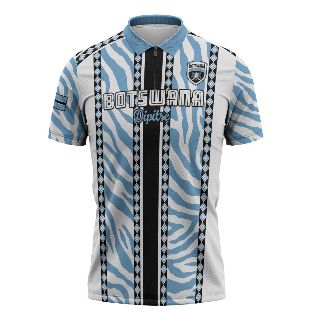 Custom Botswana Football Zipper Polo Shirt Botswana Rising Again - Black - African Pride
