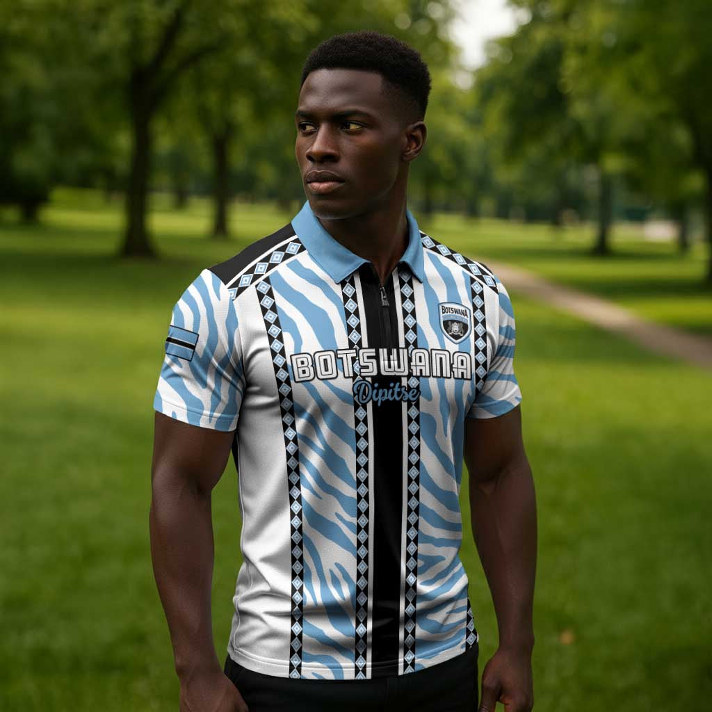Custom Botswana Football Zipper Polo Shirt Botswana Rising Again - Black - African Pride