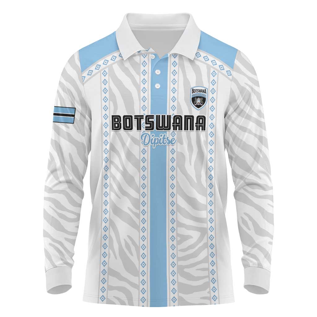 Custom Botswana Football Long Sleeve Polo Shirt Botswana Rising Again - Blue - African Pride