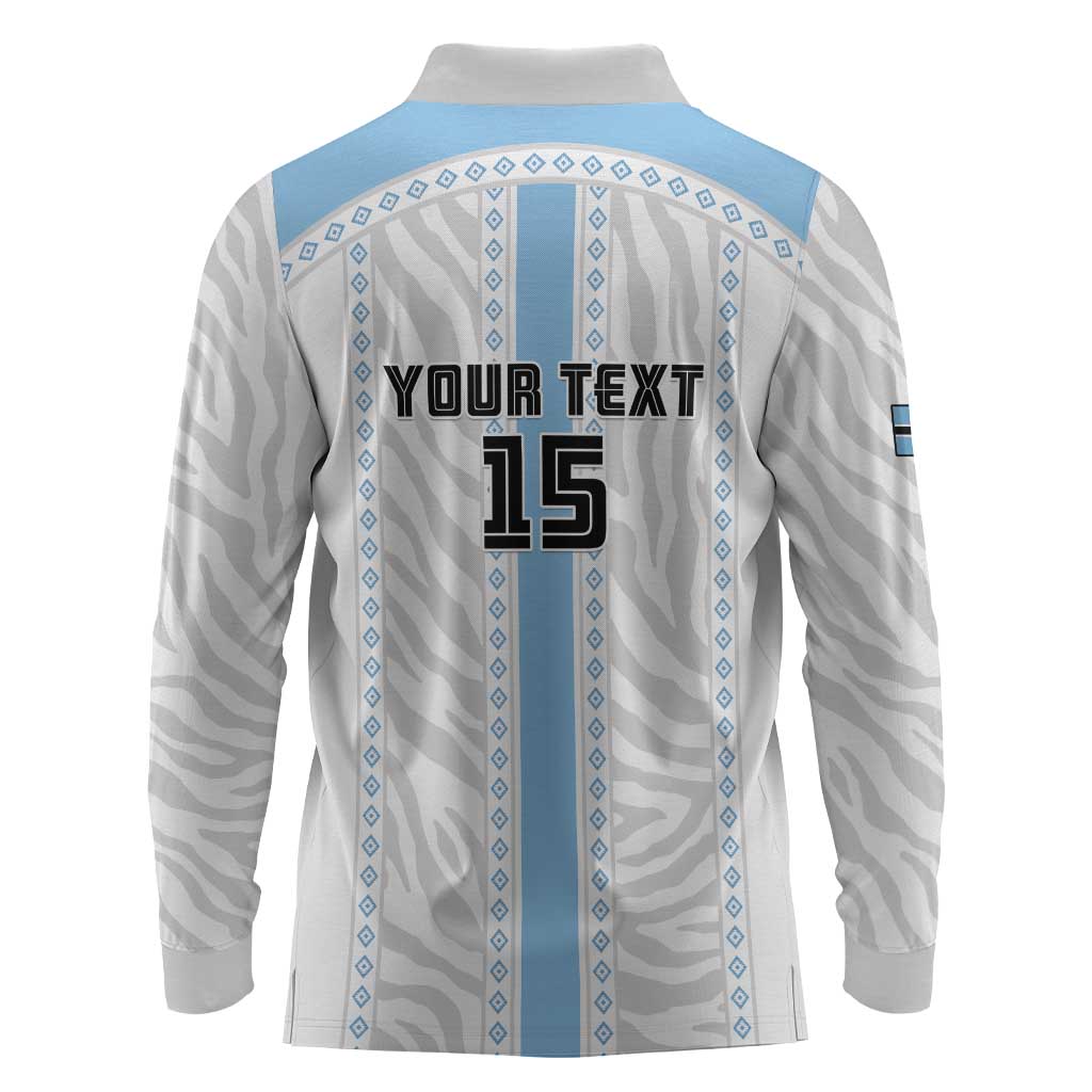 Custom Botswana Football Long Sleeve Polo Shirt Botswana Rising Again - Blue - African Pride