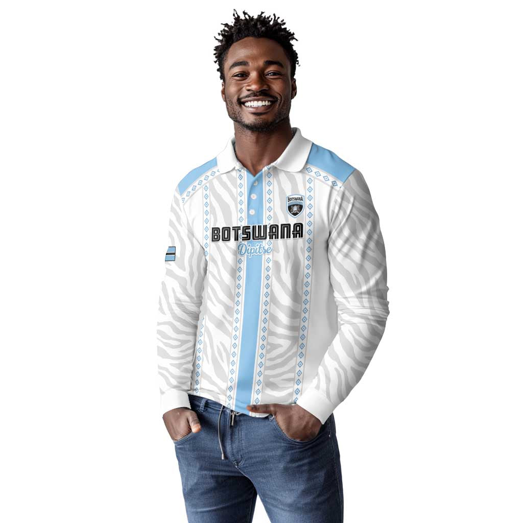 Custom Botswana Football Long Sleeve Polo Shirt Botswana Rising Again - Blue - African Pride