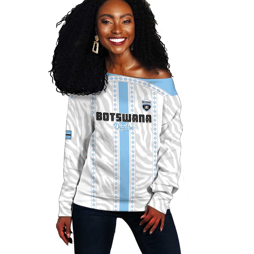 Custom Botswana Football Off Shoulder Sweater Botswana Rising Again - Blue - African Pride