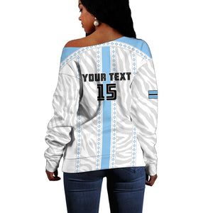 Custom Botswana Football Off Shoulder Sweater Botswana Rising Again - Blue - African Pride