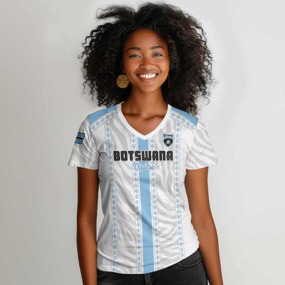 Custom Botswana Football Women V-Neck T-Shirt Botswana Rising Again - Blue LT15