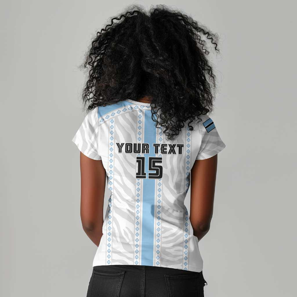Custom Botswana Football Women V-Neck T-Shirt Botswana Rising Again - Blue LT15