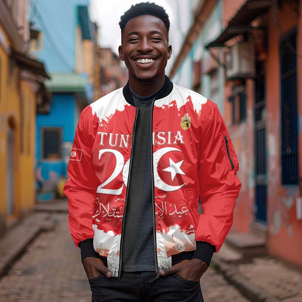 Personalized Afro Tunisia Sleeve Zip Bomber Jacket Happy 69th Anniversary Independence