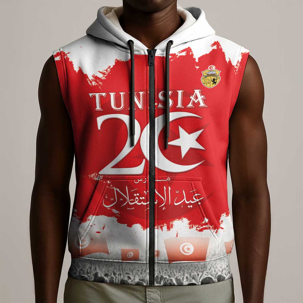 Personalized Afro Tunisia Sleeveless Zip Hoodie Happy 69th Anniversary Independence - African Pride