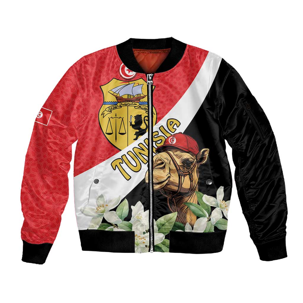 Personalized Afro Tunisia Sleeve Zip Bomber Jacket Camelus Dromedarius With Jasmine