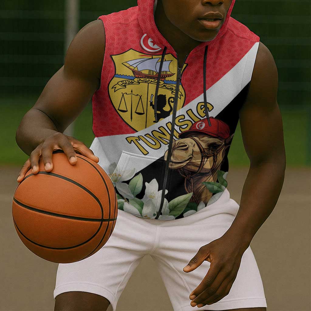 Personalized Afro Tunisia Sleeveless Zip Hoodie Camelus Dromedarius With Jasmine - African Pride