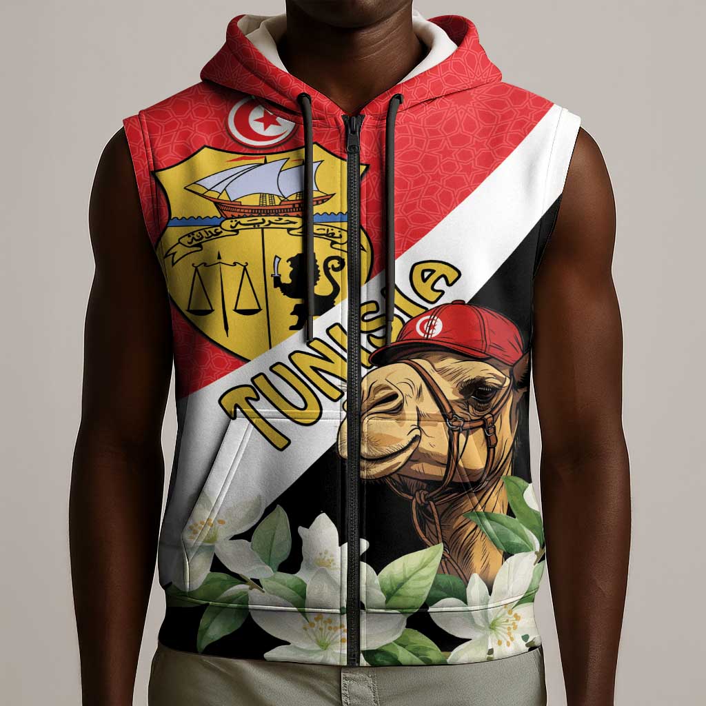 Personalized Afro Tunisia Sleeveless Zip Hoodie Camelus Dromedarius With Jasmine - African Pride
