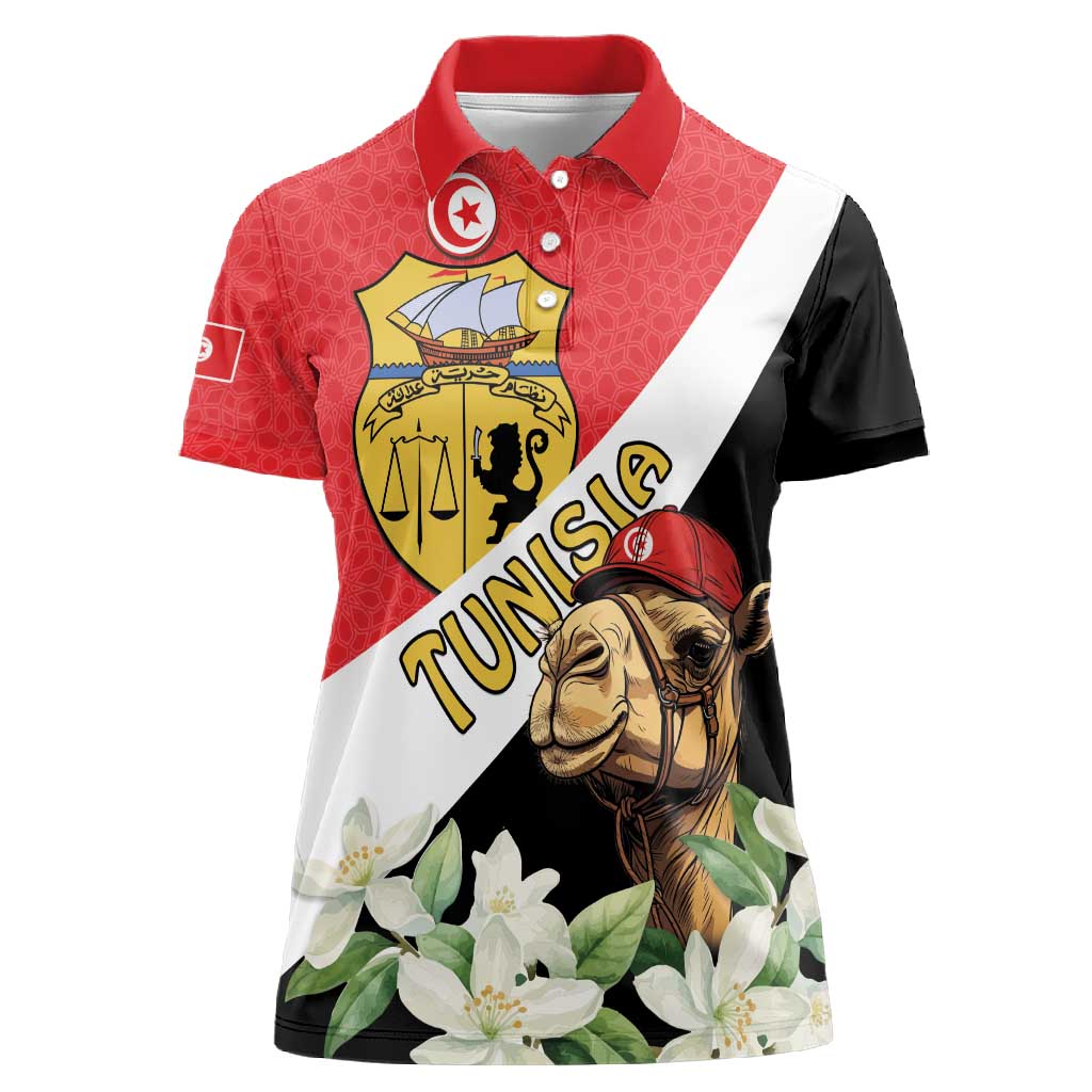 Personalized Afro Tunisia Women Polo Shirt Camelus Dromedarius With Jasmine