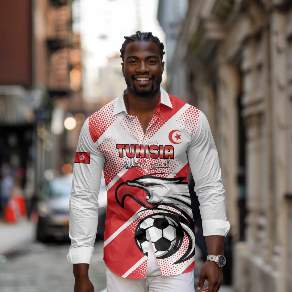Custom Tunisia Football Long Sleeve Button Shirt Go Eagles of Carthage