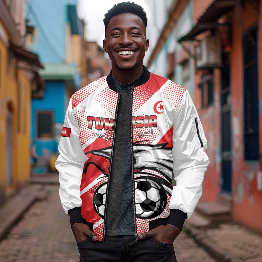 Custom Tunisia Football Sleeve Zip Bomber Jacket Go Eagles of Carthage