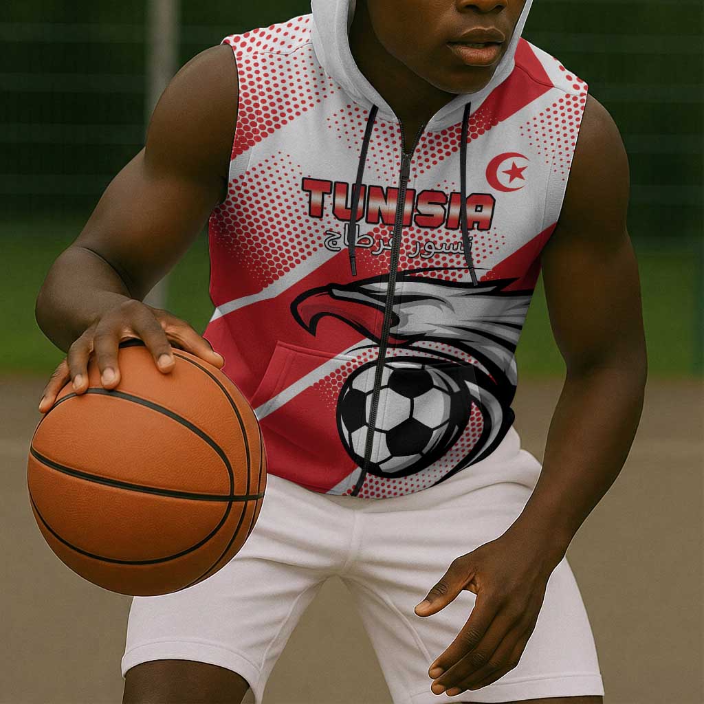 Custom Tunisia Football Sleeveless Zip Hoodie Go Eagles of Carthage - African Pride