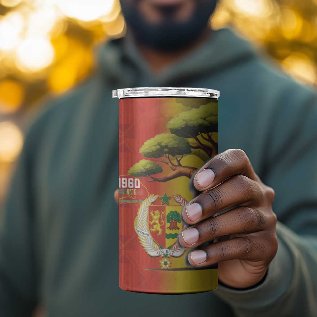Afro Senegal Independence Day 4 in 1 Can Cooler Tumbler 65th Anniversary - Kente Pattern