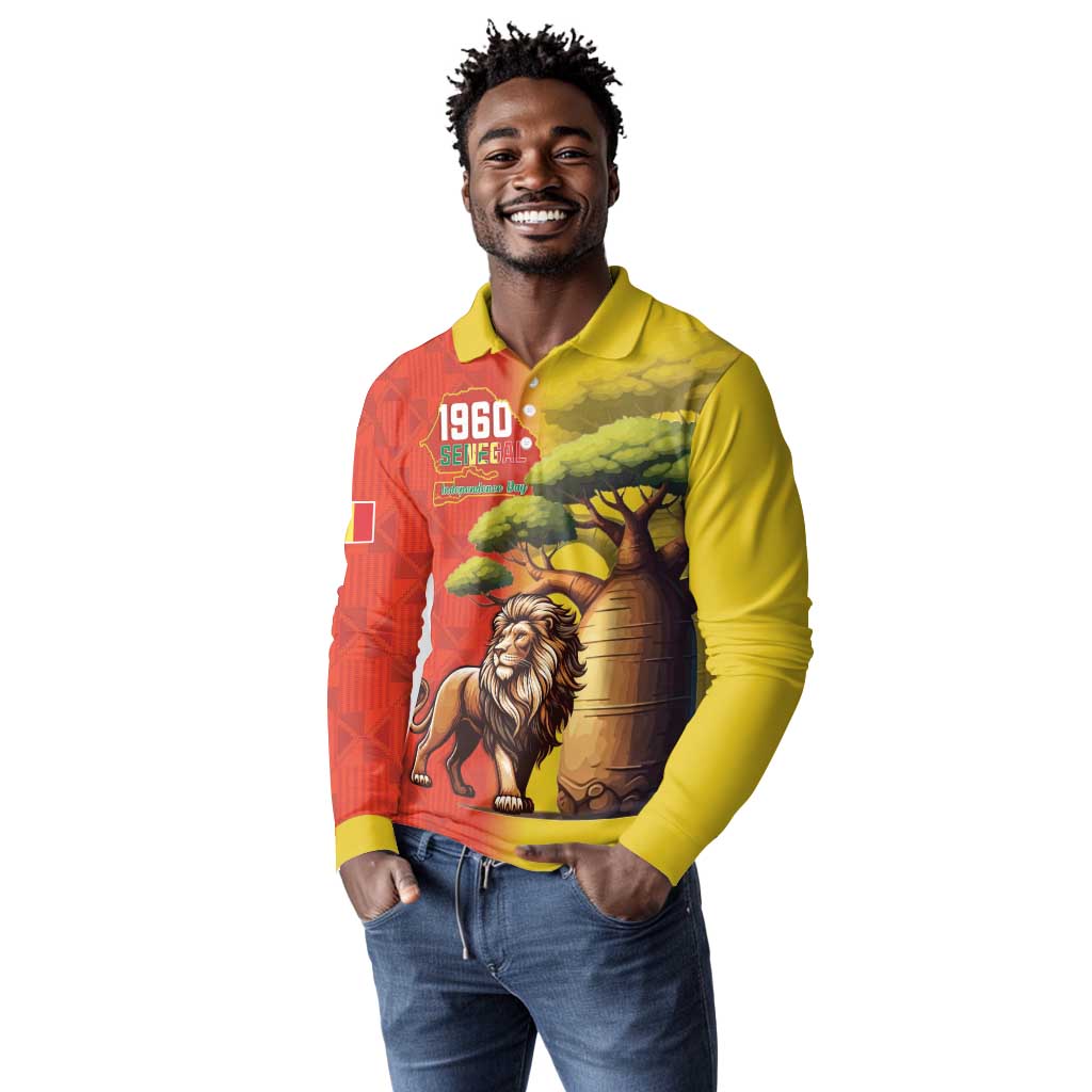 Afro Senegal Independence Day Long Sleeve Polo Shirt 65th Anniversary - Kente Pattern