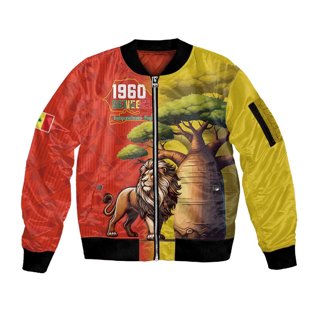Afro Senegal Independence Day Sleeve Zip Bomber Jacket 65th Anniversary - Kente Pattern