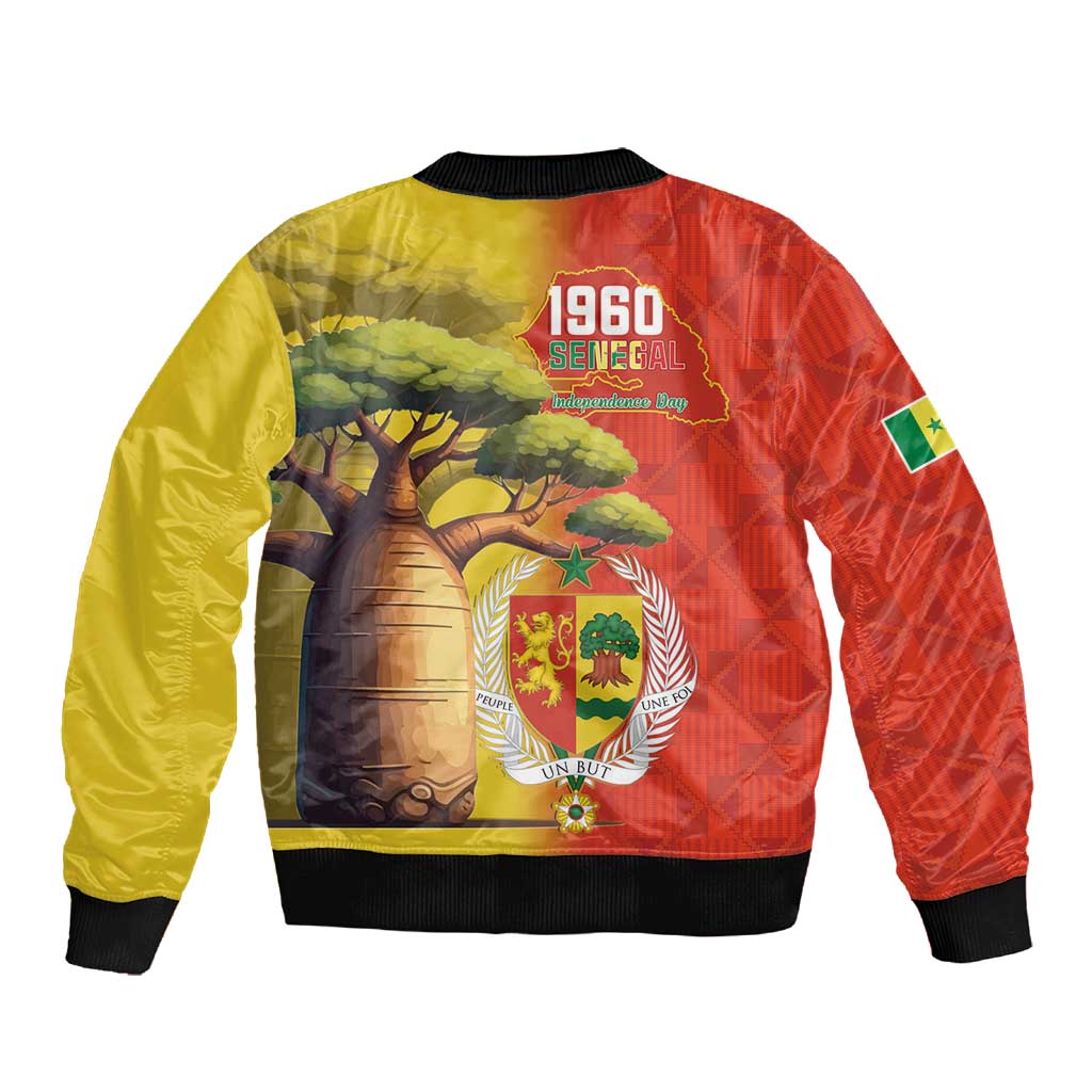 Afro Senegal Independence Day Sleeve Zip Bomber Jacket 65th Anniversary - Kente Pattern