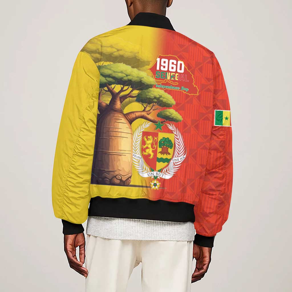 Afro Senegal Independence Day Sleeve Zip Bomber Jacket 65th Anniversary - Kente Pattern