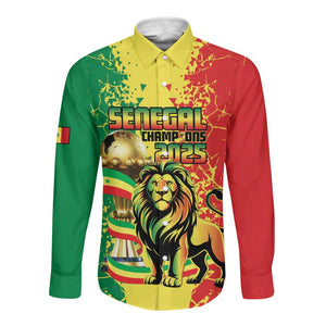 Custom Senegal Football Long Sleeve Button Shirt We Are the Champions