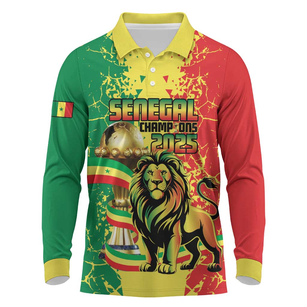 Custom Senegal Football Long Sleeve Polo Shirt We Are the Champions