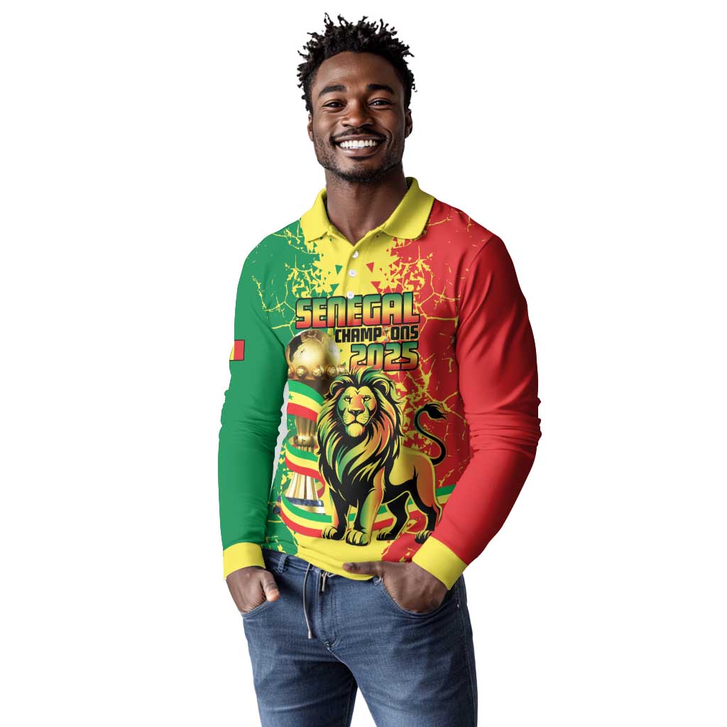 Custom Senegal Football Long Sleeve Polo Shirt We Are the Champions