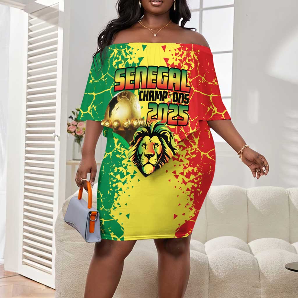 Custom Senegal Football Off Shoulder Short Dress We Are the Champions