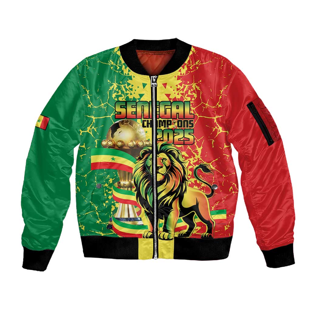 Custom Senegal Football Sleeve Zip Bomber Jacket We Are the Champions