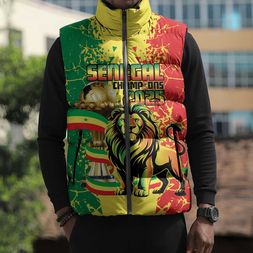 Custom Senegal Football Sleeveless Puffer Jacket We Are the Champions
