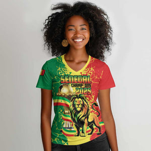 Custom Senegal Football Women V-Neck T-Shirt We Are the Champions