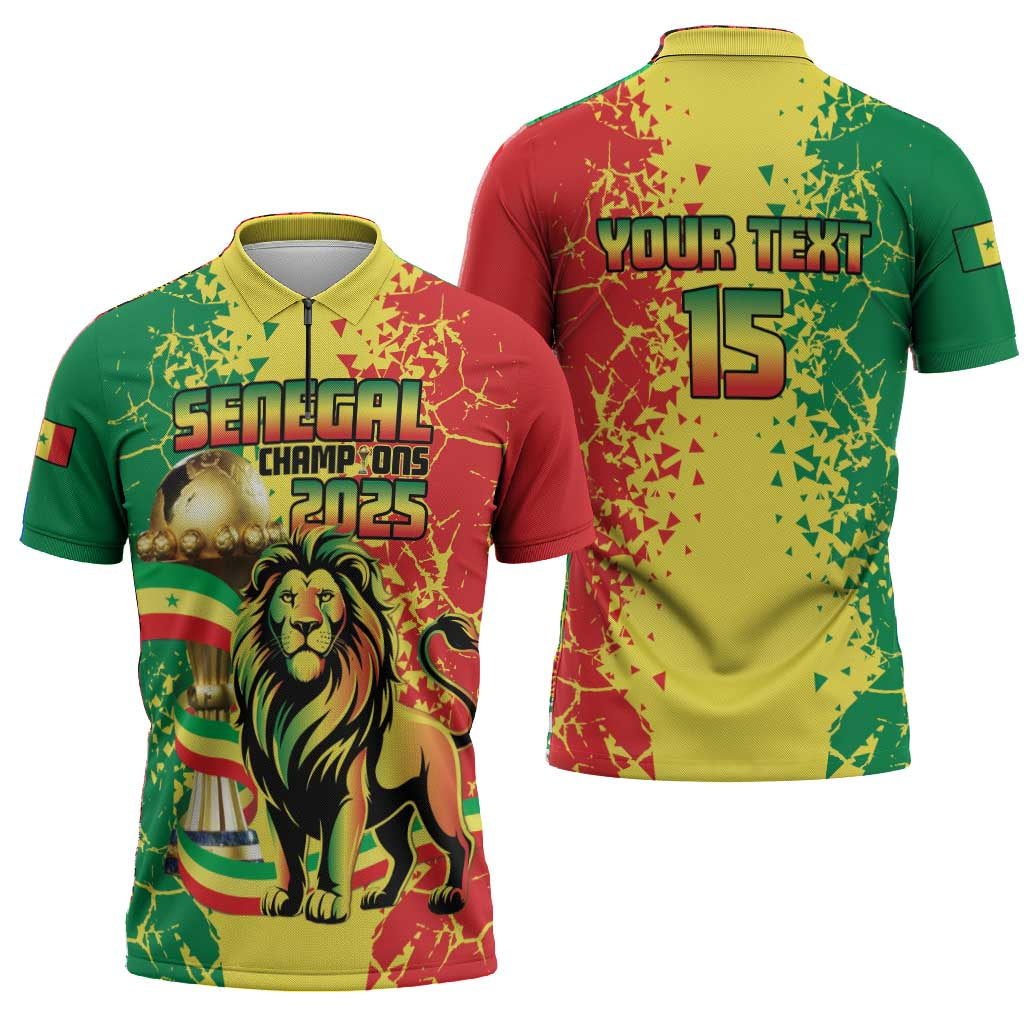 Custom Senegal Football Zipper Polo Shirt We Are the Champions