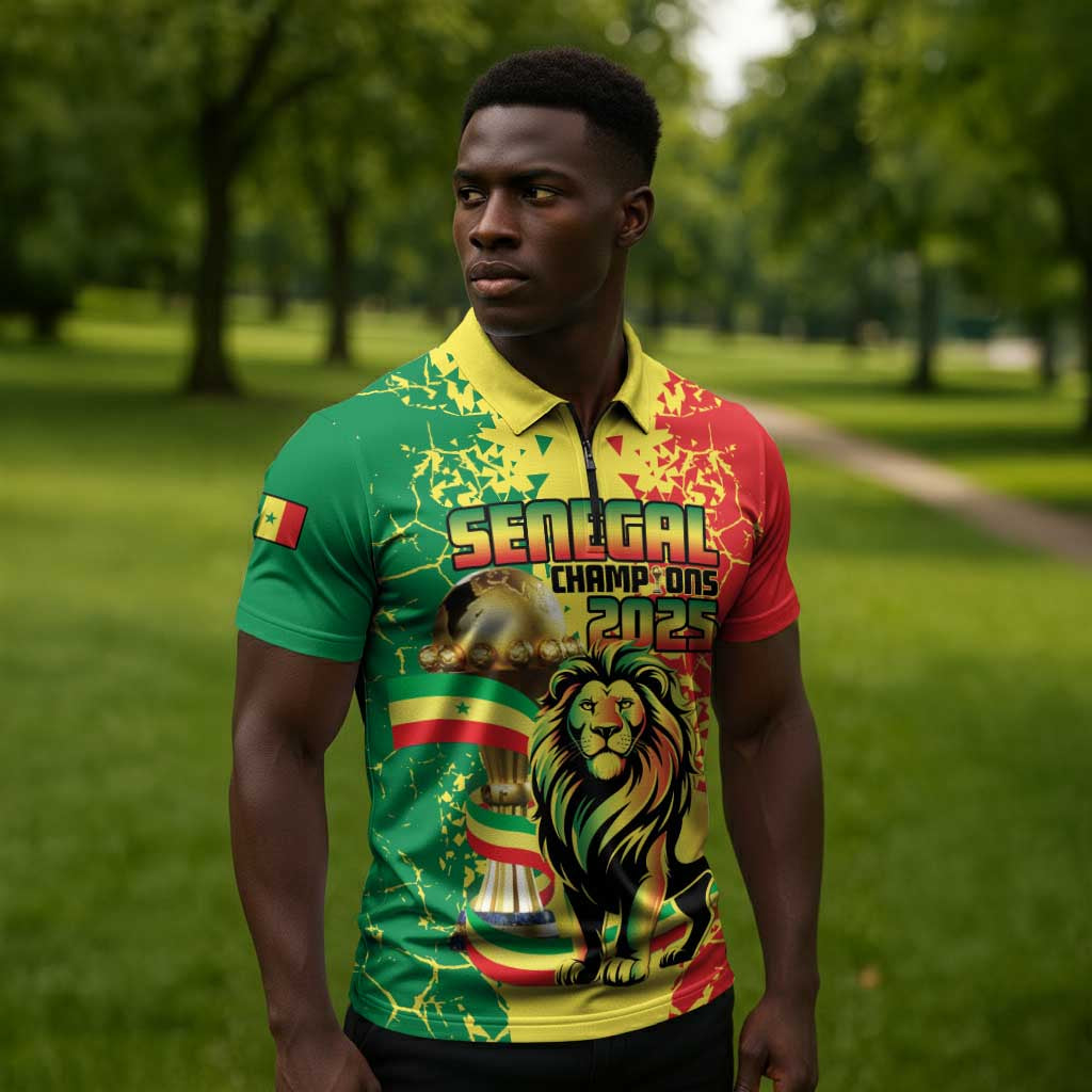 Custom Senegal Football Zipper Polo Shirt We Are the Champions