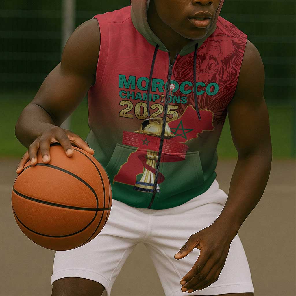 Custom Morocco Football Sleeveless Zip Hoodie 2025 Victory Is Ours
