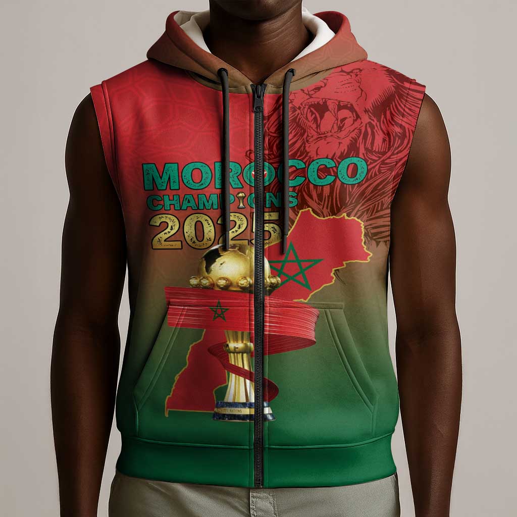 Custom Morocco Football Sleeveless Zip Hoodie 2025 Victory Is Ours
