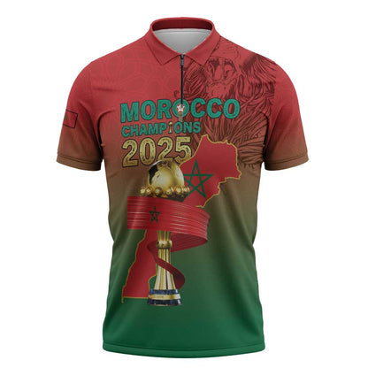 Custom Morocco Football Zipper Polo Shirt 2025 Victory Is Ours