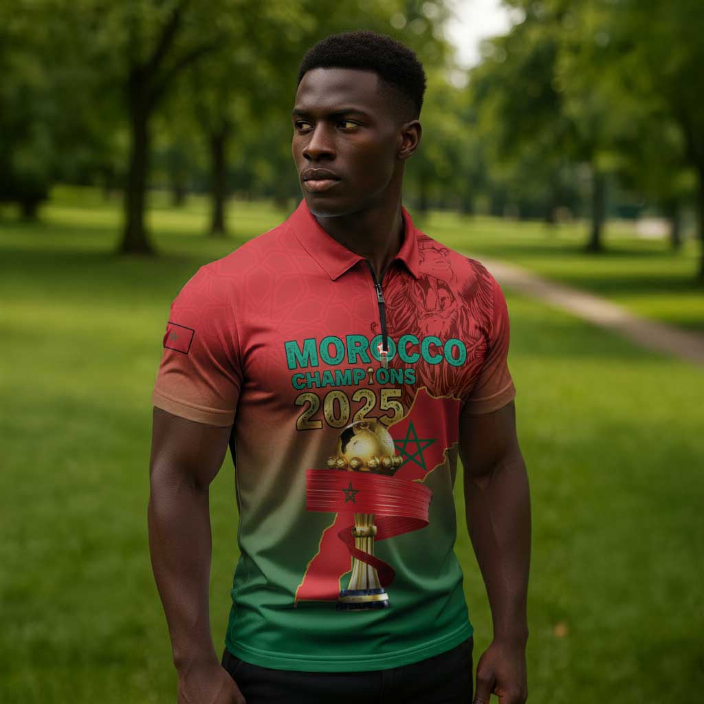 Custom Morocco Football Zipper Polo Shirt 2025 Victory Is Ours