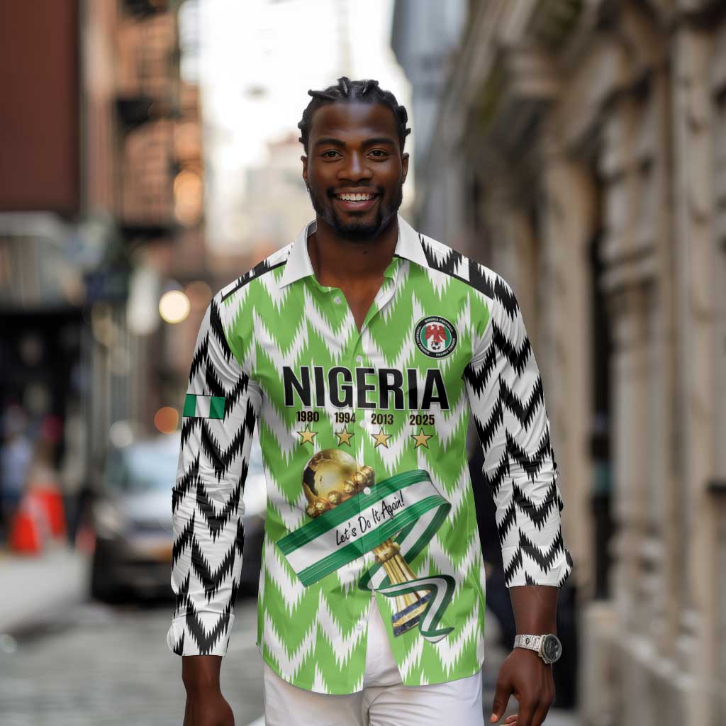 Custom Nigeria Football Long Sleeve Button Shirt Super Eagles - Let’s Do It Again