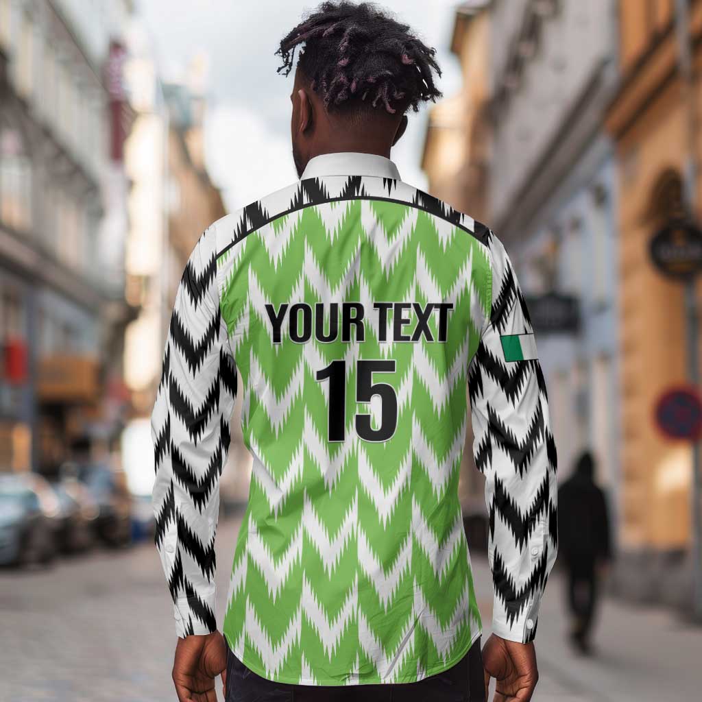 Custom Nigeria Football Long Sleeve Button Shirt Super Eagles - Let’s Do It Again