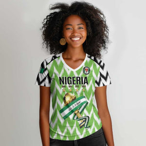 Custom Nigeria Football Women V-Neck T-Shirt Super Eagles - Let’s Do It Again