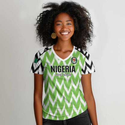 Custom Nigeria Football Women V-Neck T-Shirt Go Champions Super Eagles
