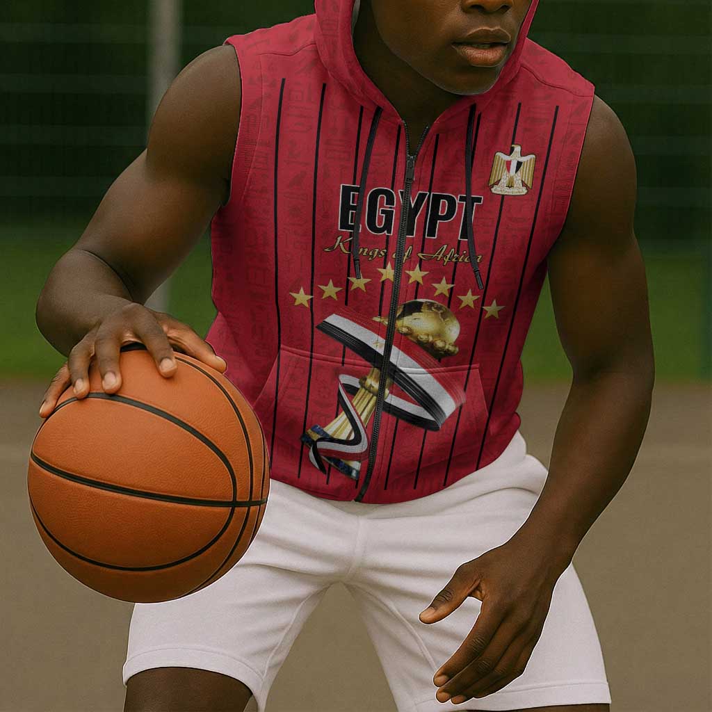 Custom Egypt Football Sleeveless Zip Hoodie Kings of Africa Champions