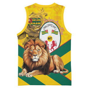 Happy Togo Independence Day Basketball Jersey Lion With Coat Of Arms - Kente Pattern LT15
