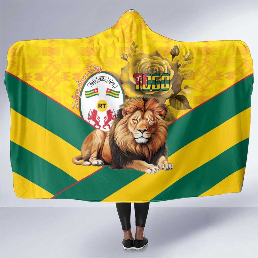 Happy Togo Independence Day Hooded Blanket Lion With Coat Of Arms - Kente Pattern