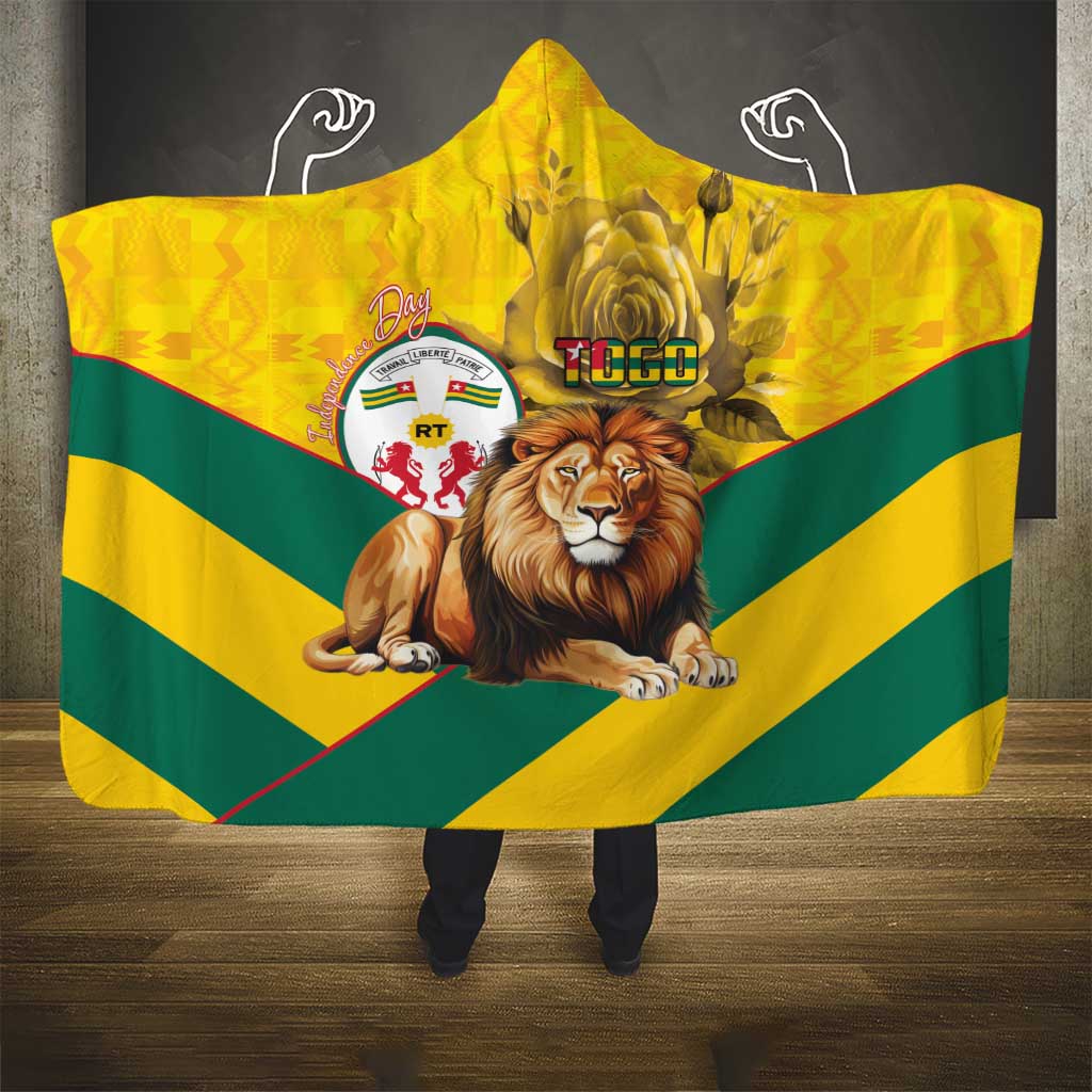 Happy Togo Independence Day Hooded Blanket Lion With Coat Of Arms - Kente Pattern