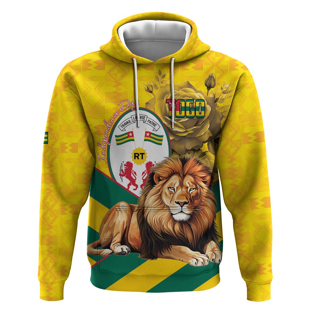 Happy Togo Independence Day Hoodie Lion With Coat Of Arms - Kente Pattern